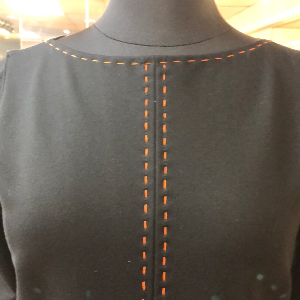 Women’s 3/4 sleeve dress, black, orange stitch - Picture 6 of 6